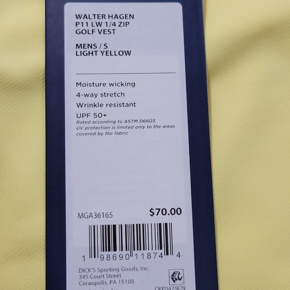 Walter Hagen 1/4 Zip Vest Mens Small Performance 11 All Season Yellow Zip Pocket - Picture 9 of 12